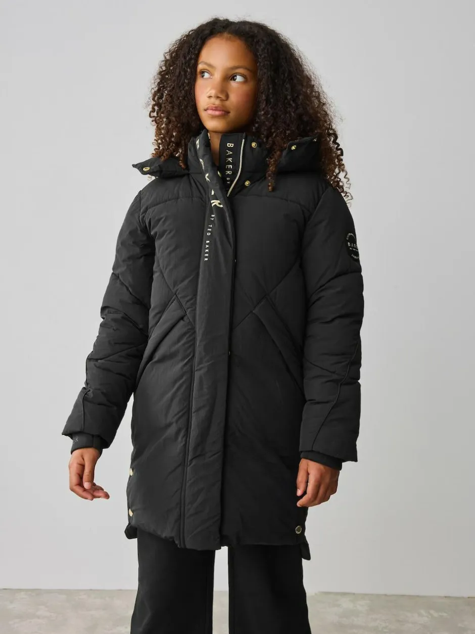 Baker by Ted Baker Girls Shower Resistant Longline Padded Coat Black Clearance