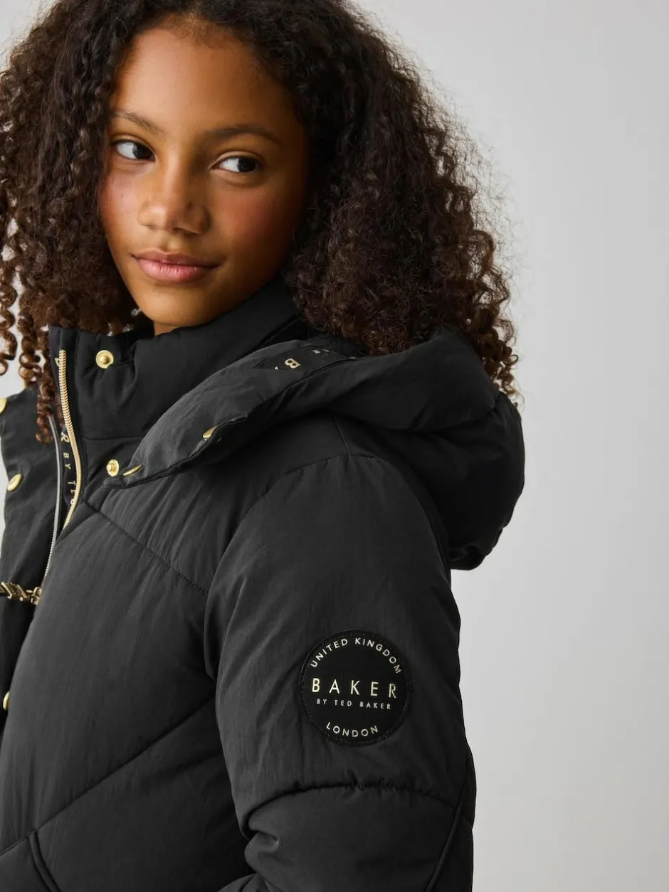 Baker by Ted Baker Girls Shower Resistant Longline Padded Coat Black Clearance
