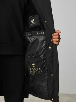 Baker by Ted Baker Girls Shower Resistant Longline Padded Coat Black Clearance