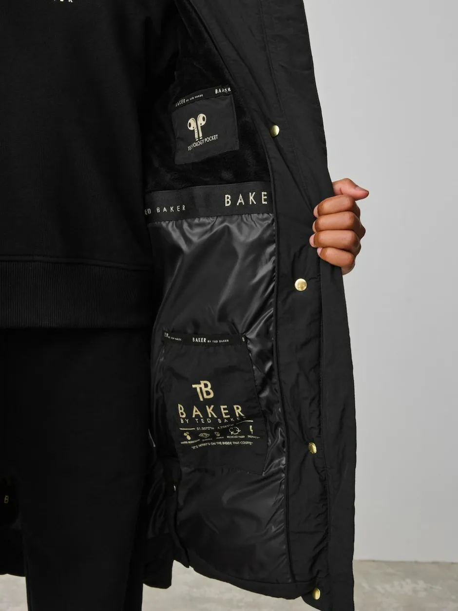 Baker by Ted Baker Girls Shower Resistant Longline Padded Coat Black Clearance
