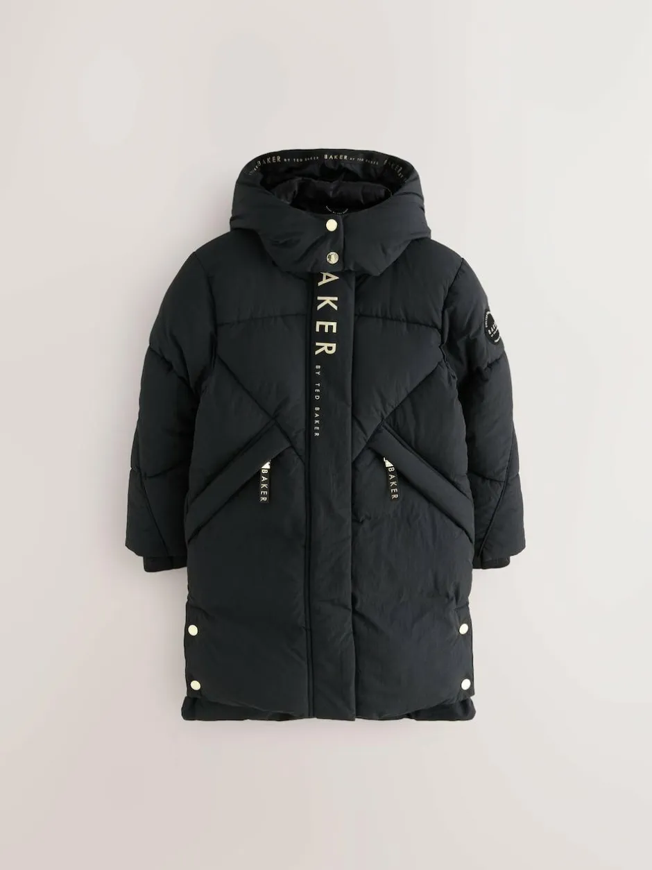 Baker by Ted Baker Girls Shower Resistant Longline Padded Coat Black Clearance
