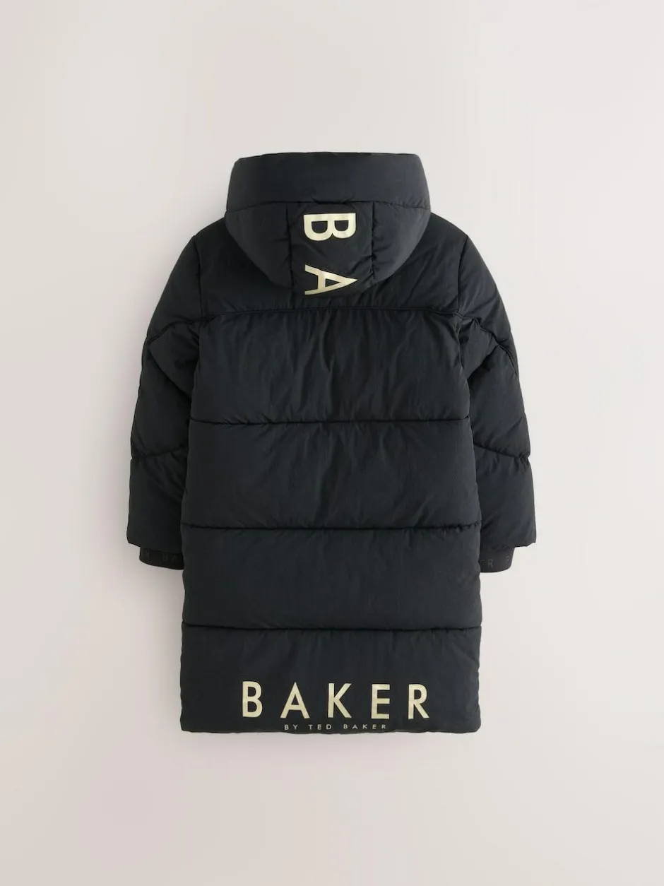 Baker by Ted Baker Girls Shower Resistant Longline Padded Coat Black Clearance