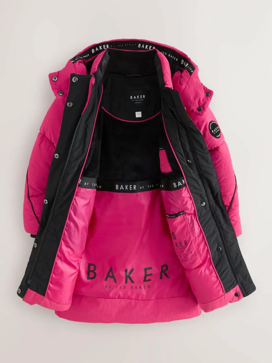 Baker by Ted Baker Girls Shower Resistant Longline Padded Coat Pink Sale
