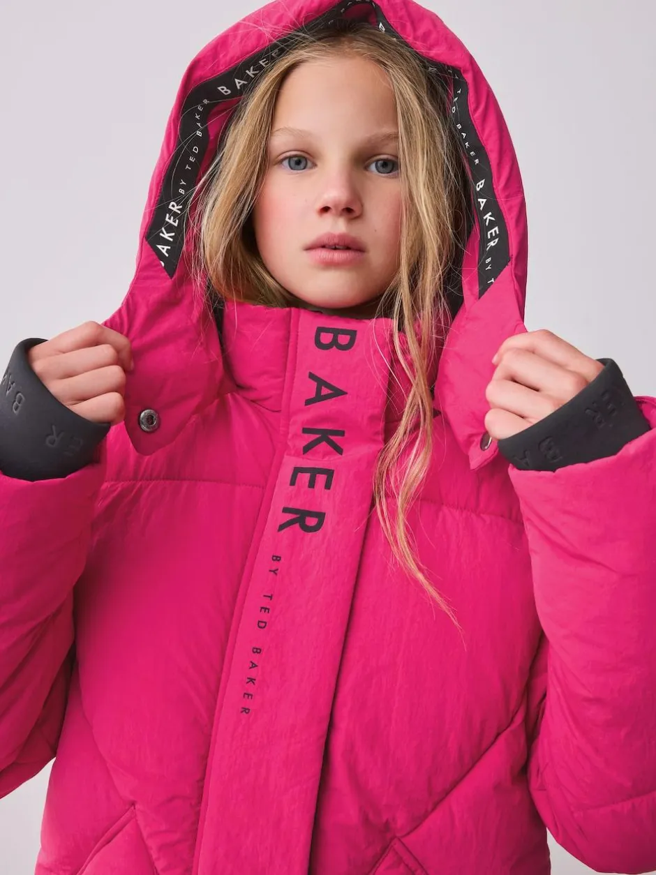 Baker by Ted Baker Girls Shower Resistant Longline Padded Coat Pink Sale