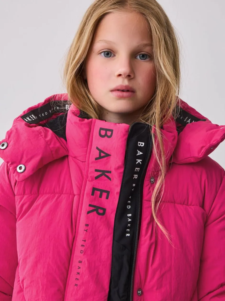 Baker by Ted Baker Girls Shower Resistant Longline Padded Coat Pink Sale