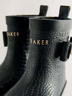 Baker by Ted Baker Girls Faux Fur Lined Welly Boots with Bow Black Outlet