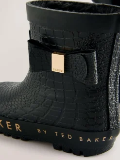 Baker by Ted Baker Girls Faux Fur Lined Welly Boots with Bow Black Outlet