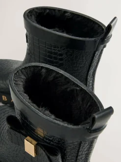 Baker by Ted Baker Girls Faux Fur Lined Welly Boots with Bow Black Outlet