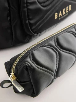 Baker by Ted Baker Girls Back To School Black Quilted Bow Backpack with Pencil Case