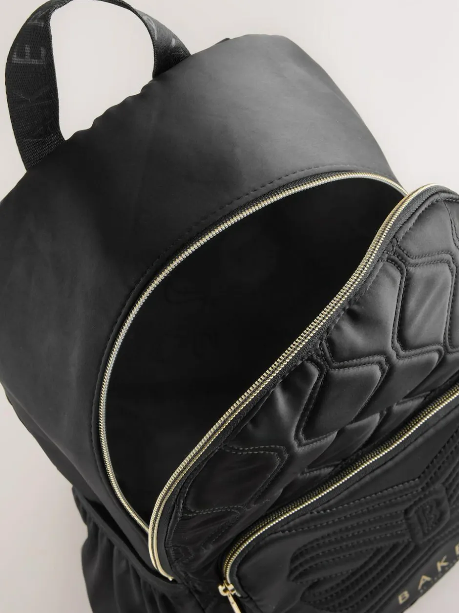 Baker by Ted Baker Girls Back To School Black Quilted Bow Backpack with Pencil Case
