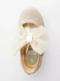 Baker by Ted Baker Girls Mary Jane Bow Occasion Shoes Gold Clearance