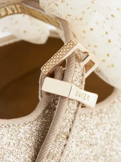 Baker by Ted Baker Girls Mary Jane Bow Occasion Shoes Gold Clearance