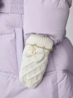 Baker by Ted Baker Girls Double Pom Eared Hat and Mittens Set Cream Online