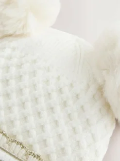 Baker by Ted Baker Girls Double Pom Eared Hat and Mittens Set Cream Online