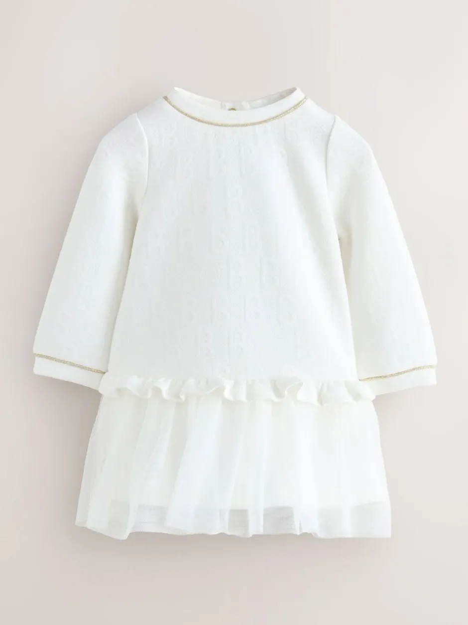 Baker by Ted Baker Jacquard Embossed Mesh Hem Dress White Discount