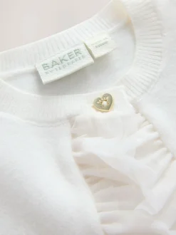 Baker by Ted Baker Knitted Mesh Ruffle Hem Cardigan White Best
