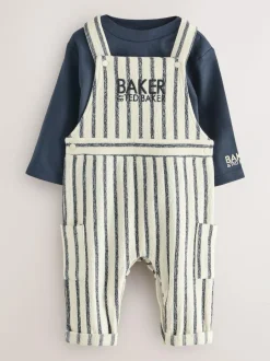 Baker by Ted Baker Long Sleeve T-Shirt and Striped Dungarees Set Outlet
