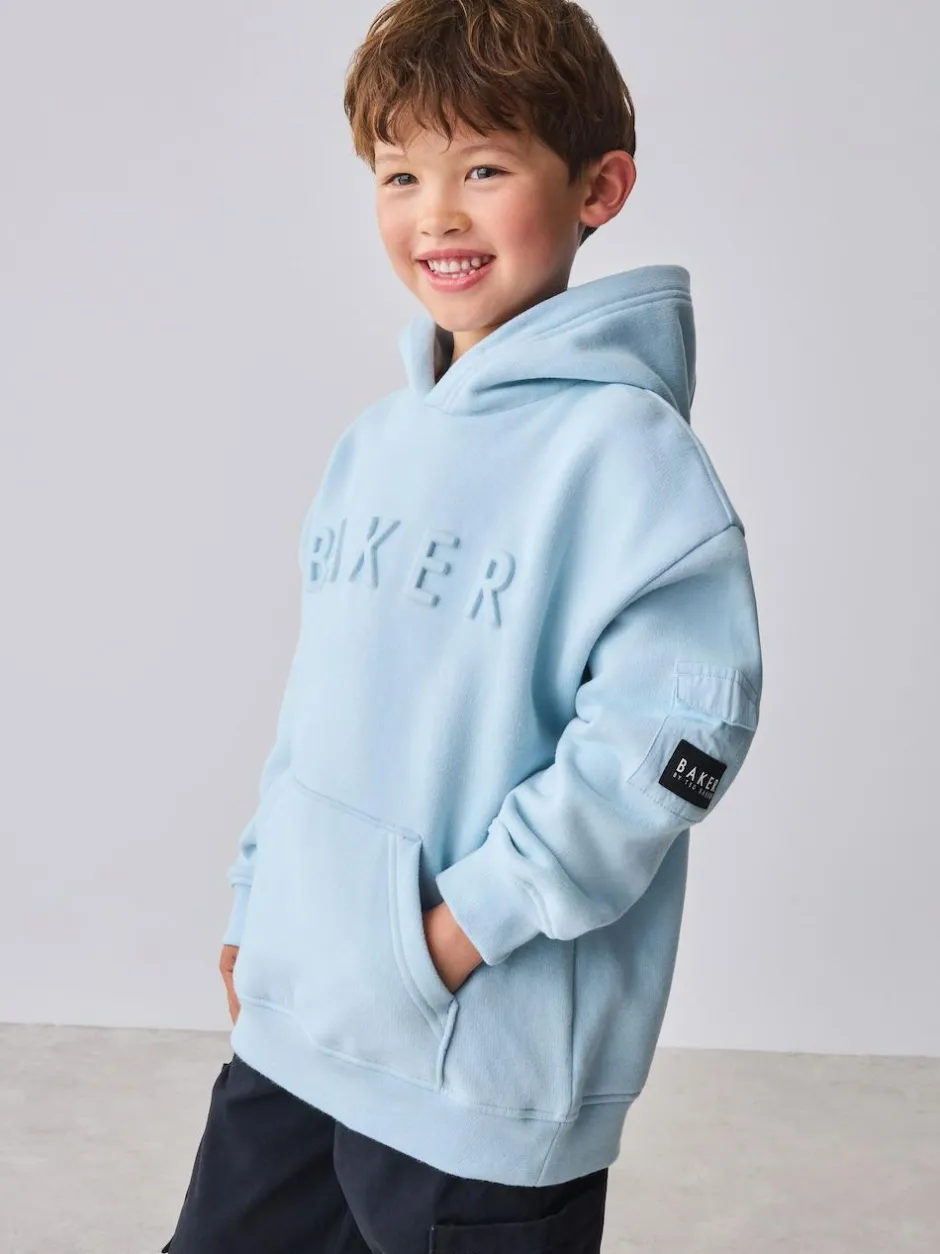 Baker by Ted Baker Oversized Embossed Hoodie Blue New