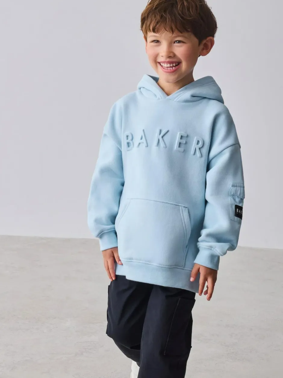 Baker by Ted Baker Oversized Embossed Hoodie Blue New