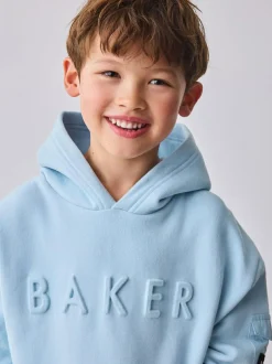 Baker by Ted Baker Oversized Embossed Hoodie Blue New