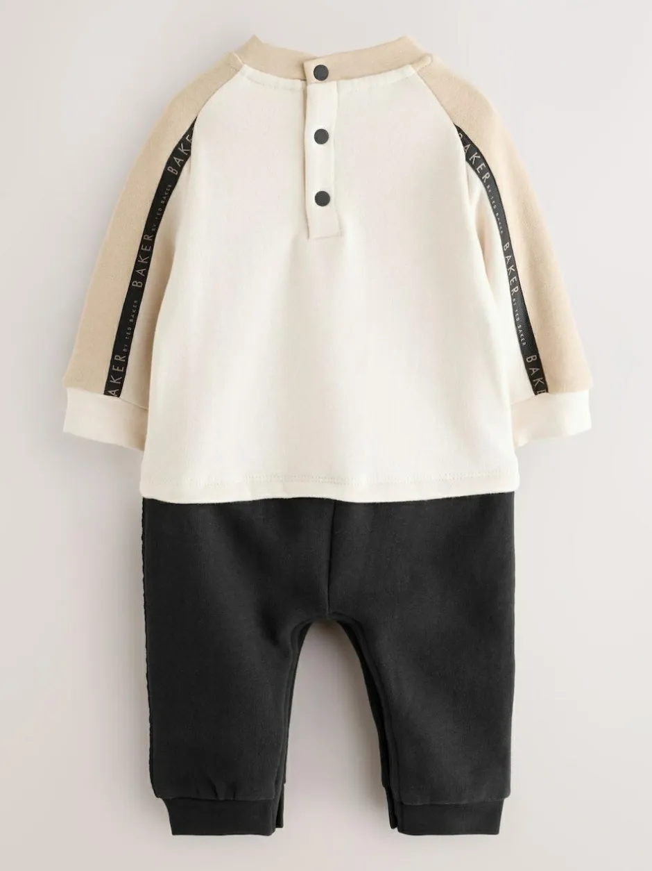 Baker by Ted Baker Panel Long Sleeve Romper Stone Outlet