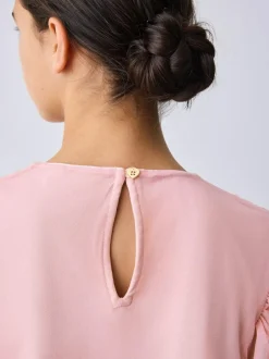 Baker by Ted Baker Pink 2 Piece Sequin Mesh Top & Ruffle Tier Skirt Set Outlet