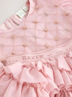 Baker by Ted Baker Pink 2 Piece Sequin Mesh Top & Ruffle Tier Skirt Set Outlet