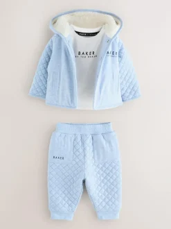 Baker by Ted Baker Quilted Jacket T-Shirt and Trousers 3 Piece Set Blue Sale