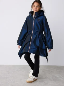 Baker by Ted Baker Shower Resistant Bow Frill Raincoat Navy New
