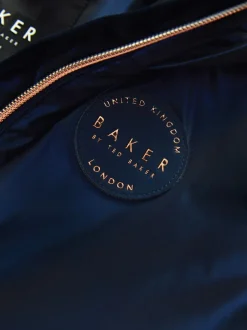 Baker by Ted Baker Shower Resistant Bow Frill Raincoat Navy New