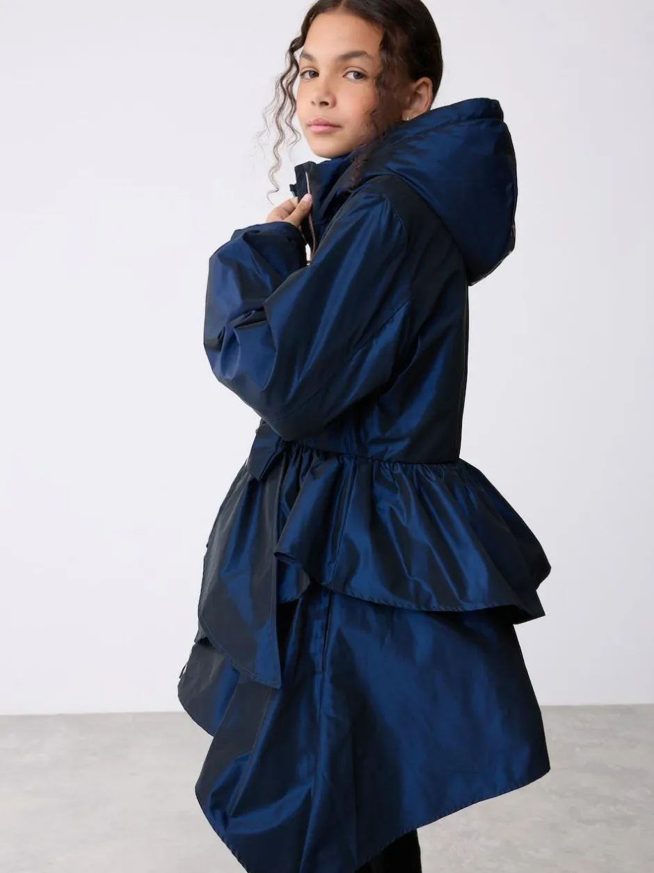 Baker by Ted Baker Shower Resistant Bow Frill Raincoat Navy New