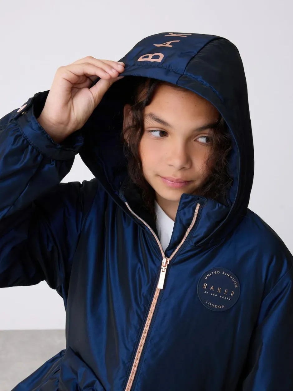 Baker by Ted Baker Shower Resistant Bow Frill Raincoat Navy New