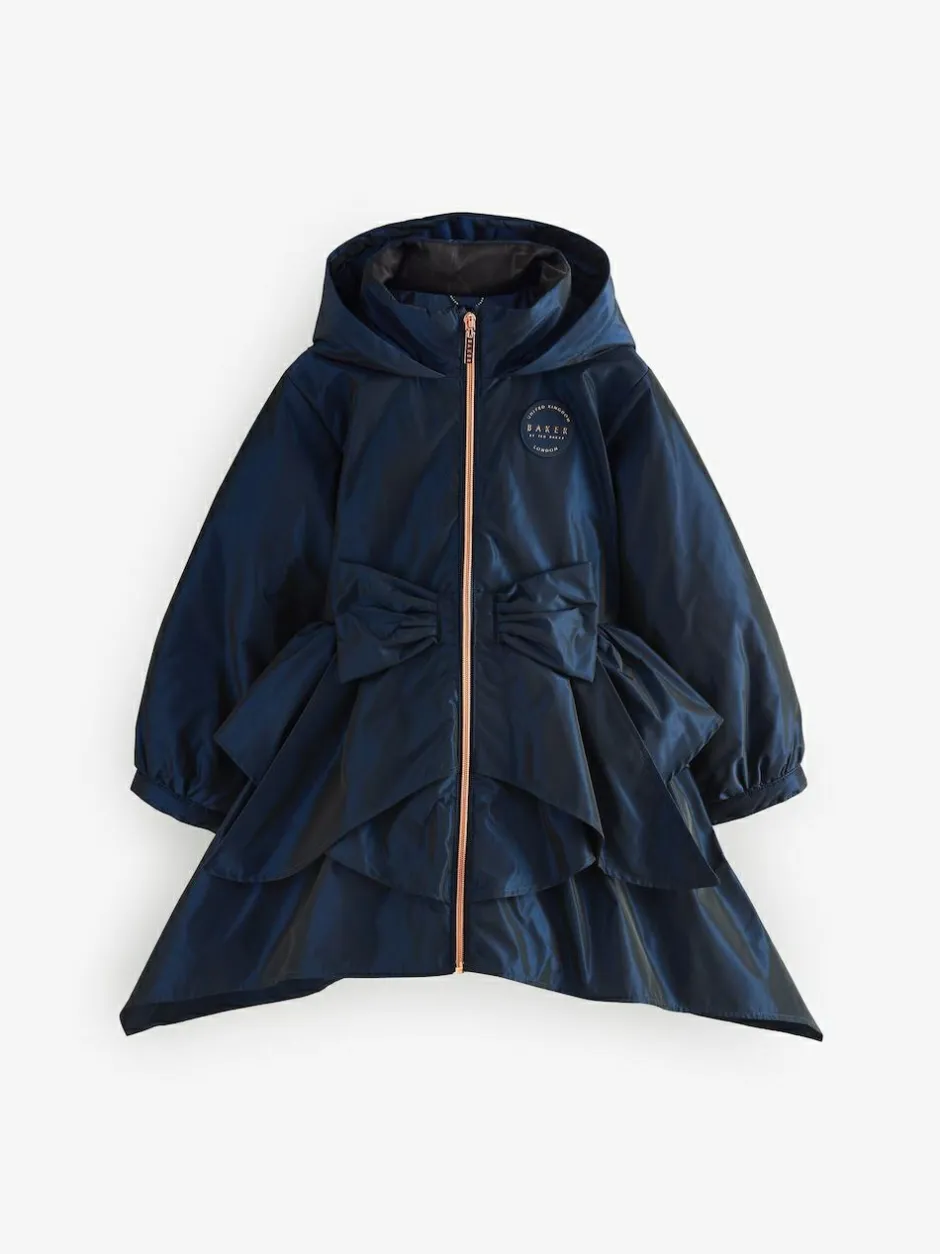Baker by Ted Baker Shower Resistant Bow Frill Raincoat Navy New