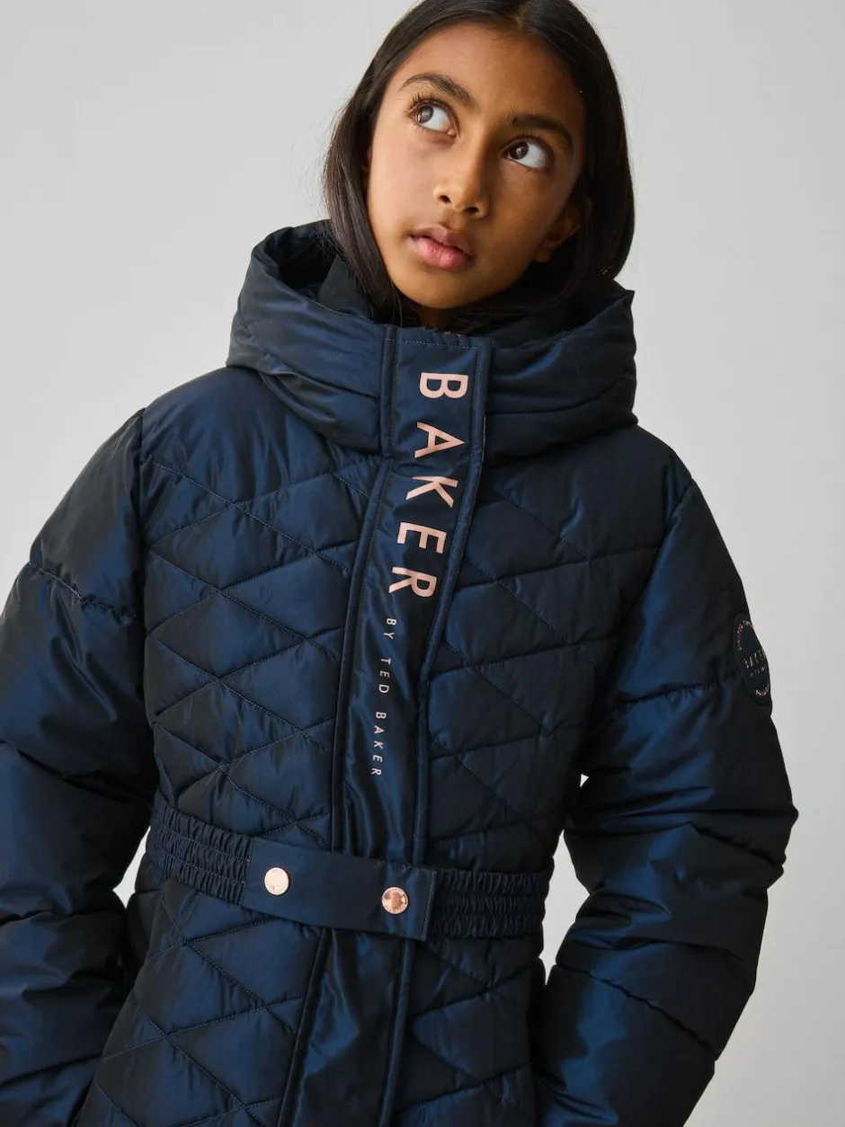 Baker by Ted Baker Shower Resistant Midweight Belted Padded Coat Navy Hot