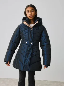 Baker by Ted Baker Shower Resistant Midweight Belted Padded Coat Navy Hot