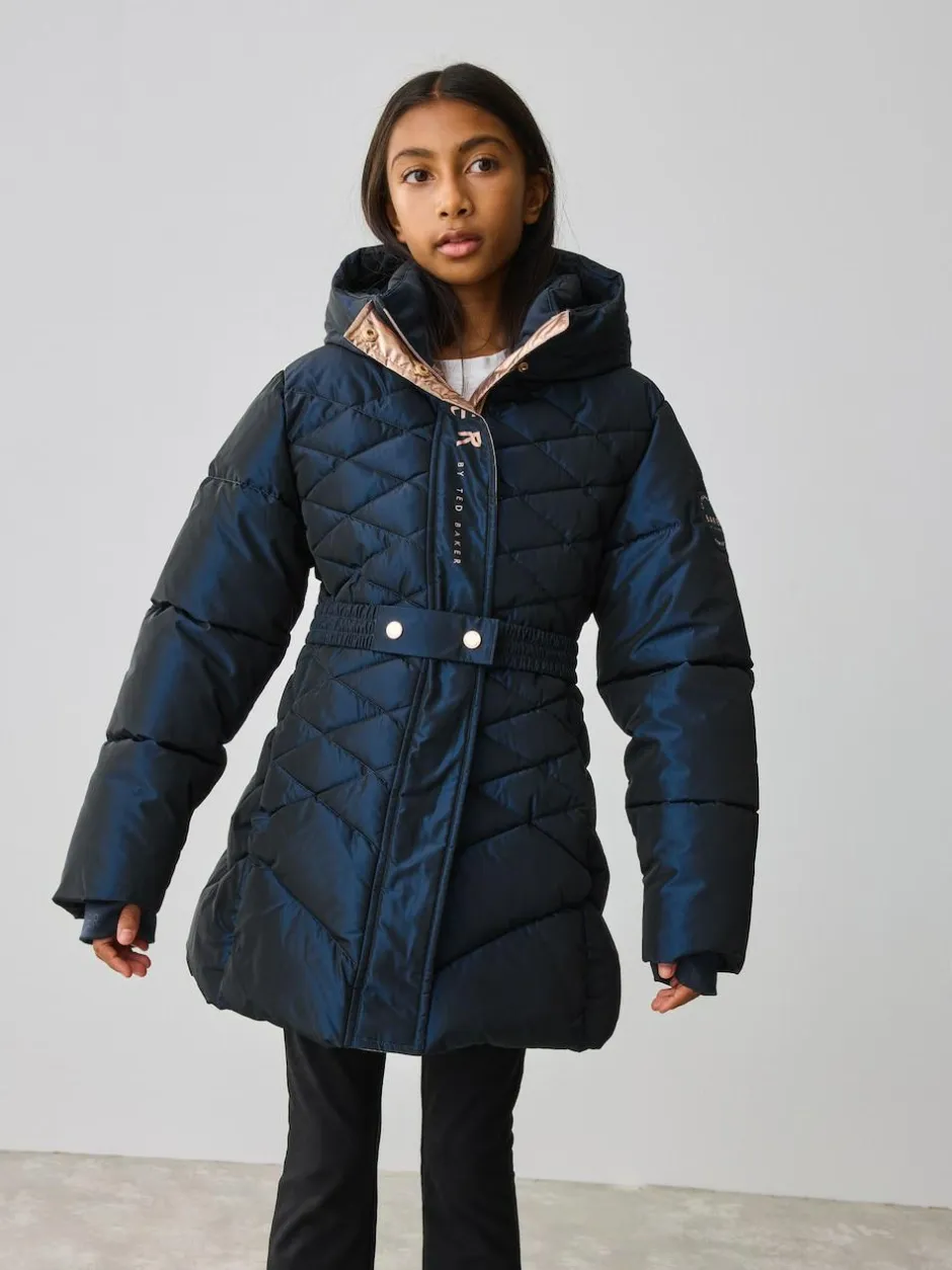 Baker by Ted Baker Shower Resistant Midweight Belted Padded Coat Navy Hot