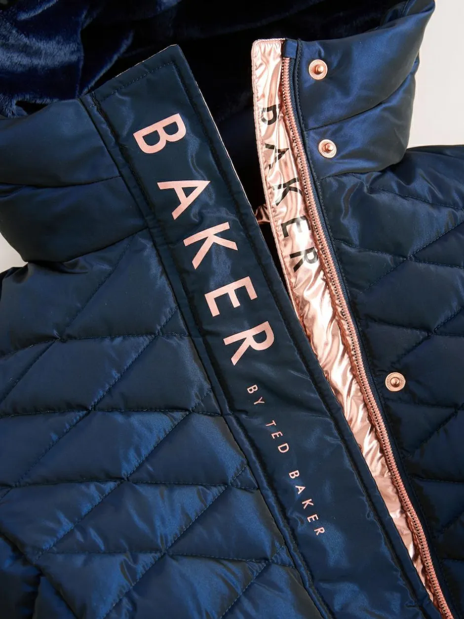 Baker by Ted Baker Shower Resistant Midweight Belted Padded Coat Navy Hot