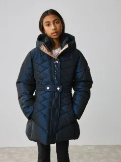 Baker by Ted Baker Shower Resistant Midweight Belted Padded Coat Navy Hot