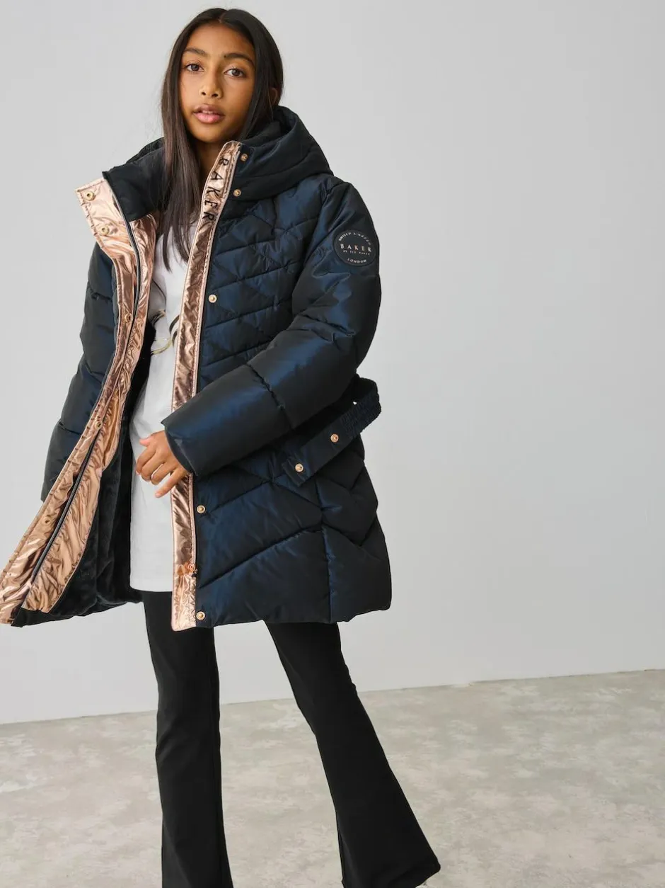 Baker by Ted Baker Shower Resistant Midweight Belted Padded Coat Navy Hot