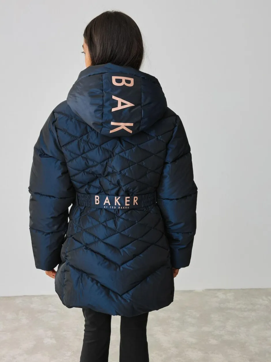 Baker by Ted Baker Shower Resistant Midweight Belted Padded Coat Navy Hot