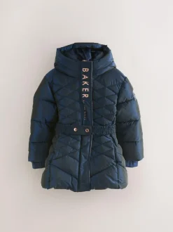 Baker by Ted Baker Shower Resistant Midweight Belted Padded Coat Navy Hot