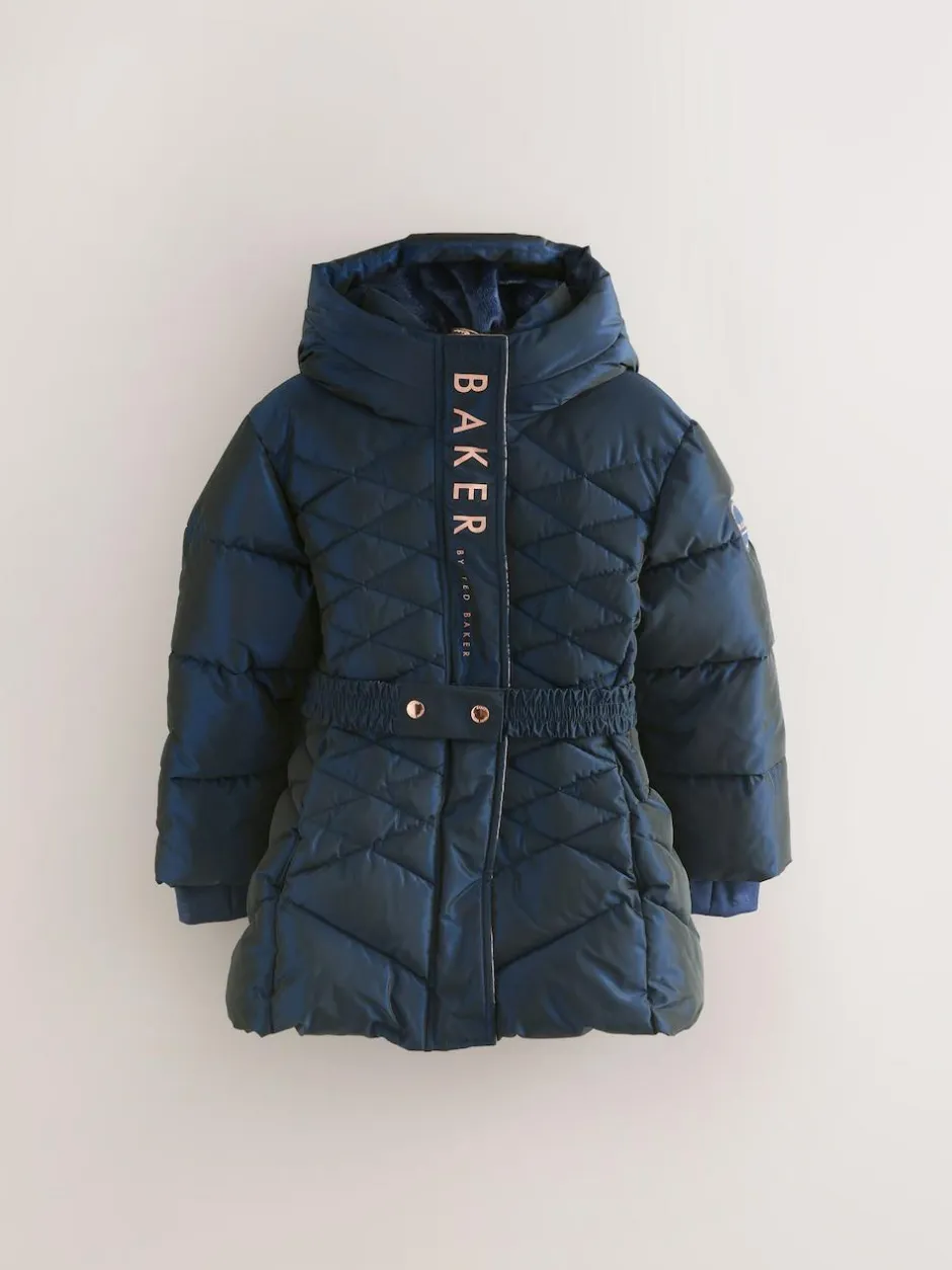 Baker by Ted Baker Shower Resistant Midweight Belted Padded Coat Navy Hot