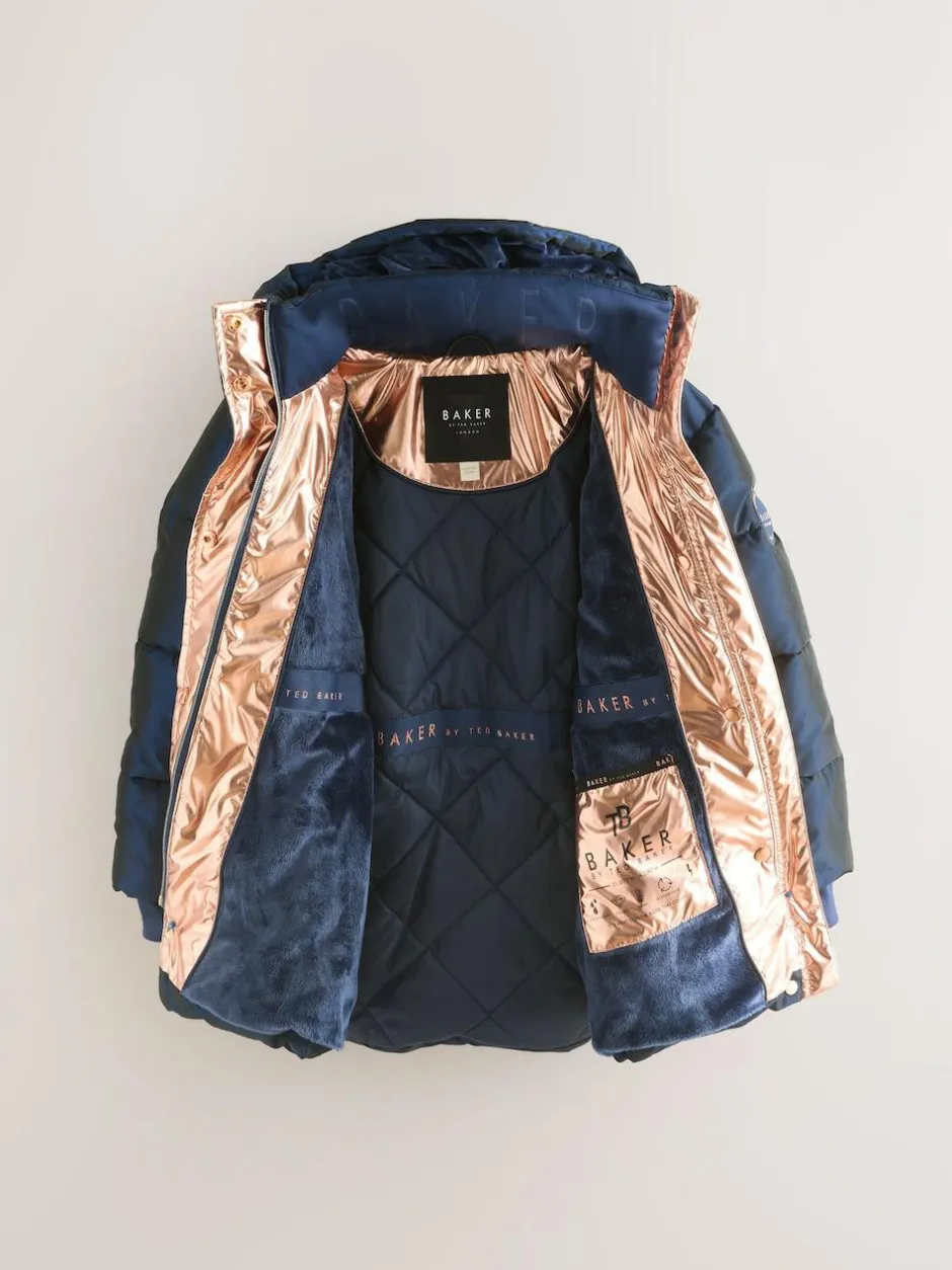 Baker by Ted Baker Shower Resistant Midweight Belted Padded Coat Navy Hot