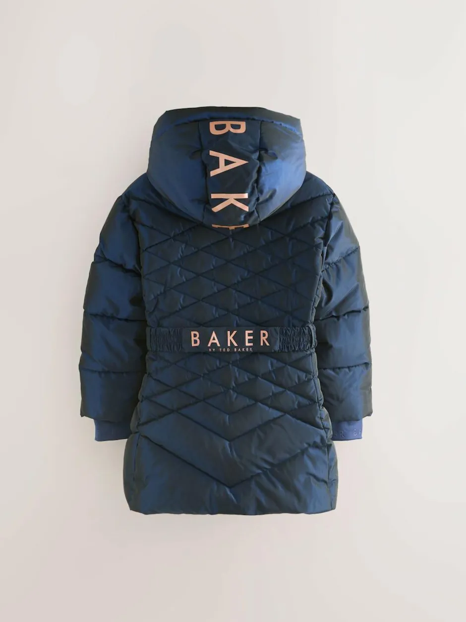 Baker by Ted Baker Shower Resistant Midweight Belted Padded Coat Navy Hot