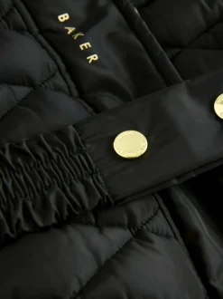 Baker by Ted Baker Shower Resistant Midweight Belted Padded Coat Black Hot