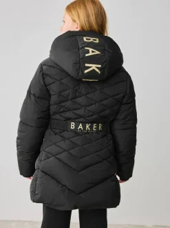 Baker by Ted Baker Shower Resistant Midweight Belted Padded Coat Black Hot