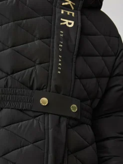 Baker by Ted Baker Shower Resistant Midweight Belted Padded Coat Black Hot