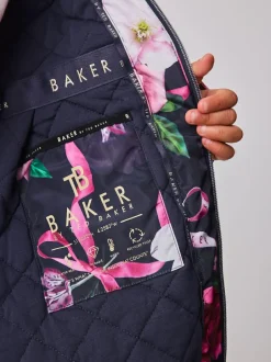 Baker by Ted Baker Shower Resistant Branded Hem Raincoat Navy Hot