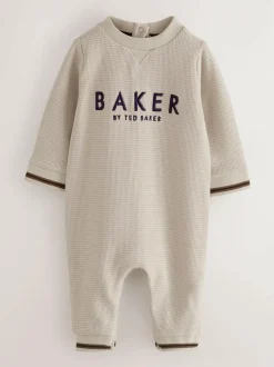 Baker by Ted Baker Textured Long Sleeve Romper Stone Outlet