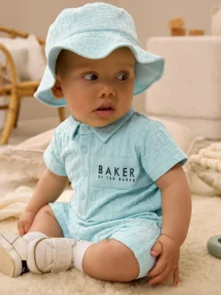 Baker by Ted Baker Textured Romper and Hat Set Blue Online